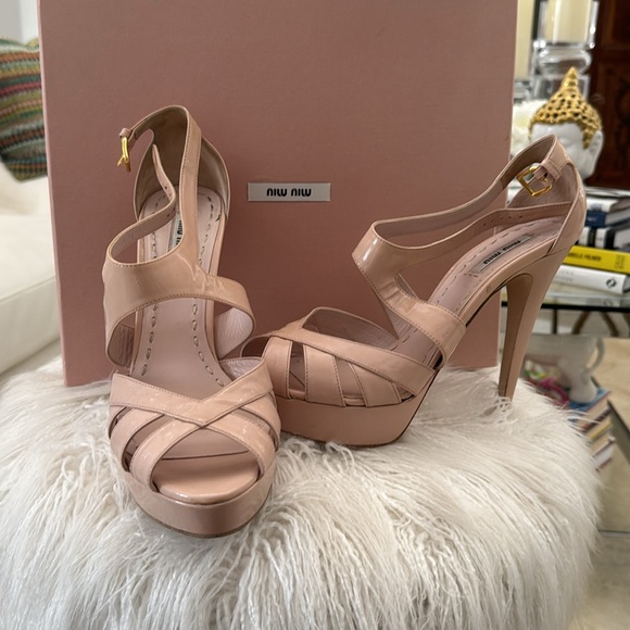 Mui Mui Platform Sandals Vernice Cipria Size 39 1/2 - Picture 2 of 4